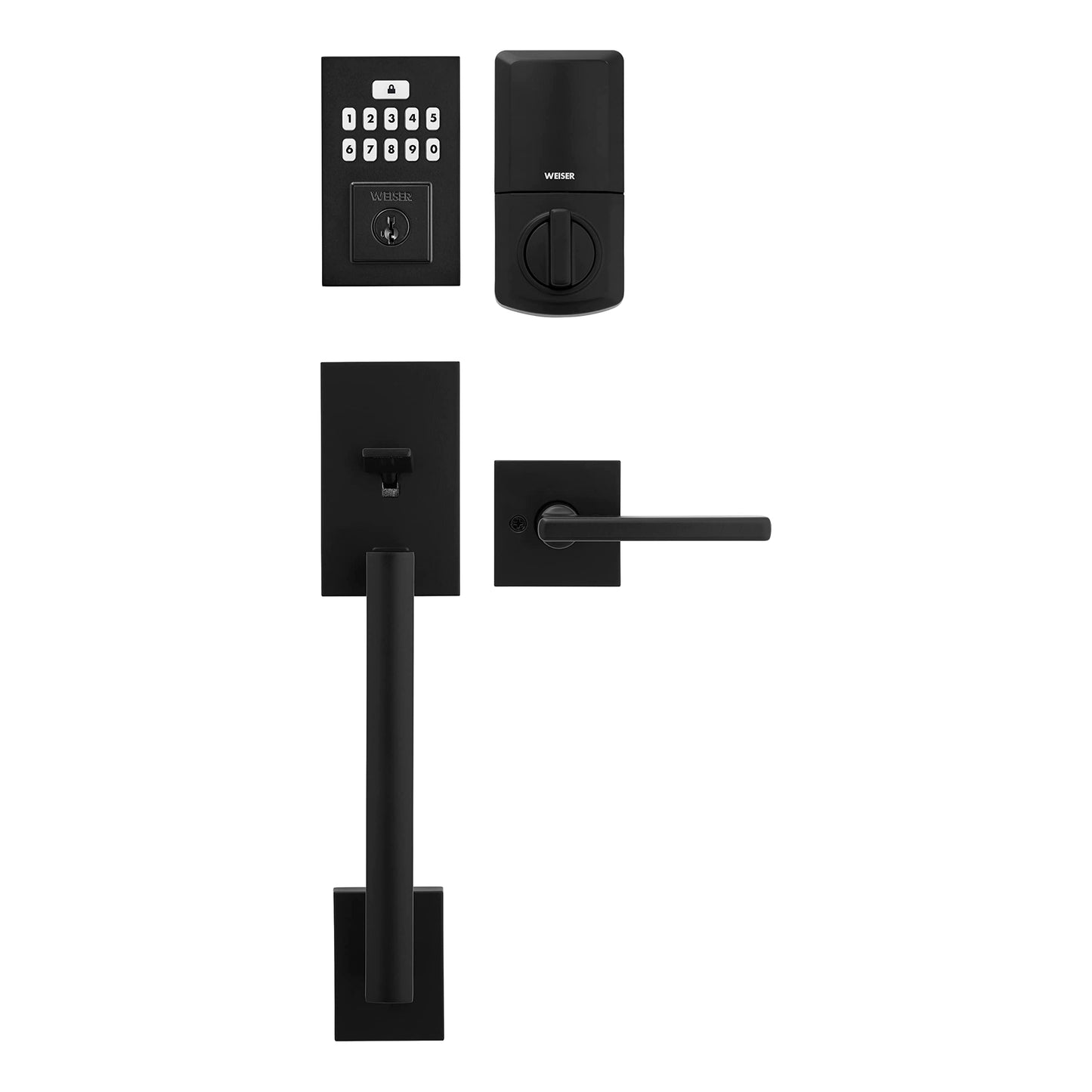 Weiser Matte Black Front Door Lock and Handle Set, SmartCode Keypad Door Lock with San Clemente Handleset & Halifax Interior Door Handle, Keyless Entry Door Lock, Front Door Handles with Deadbolt Lock 🍁 All In One Marketplace Canada