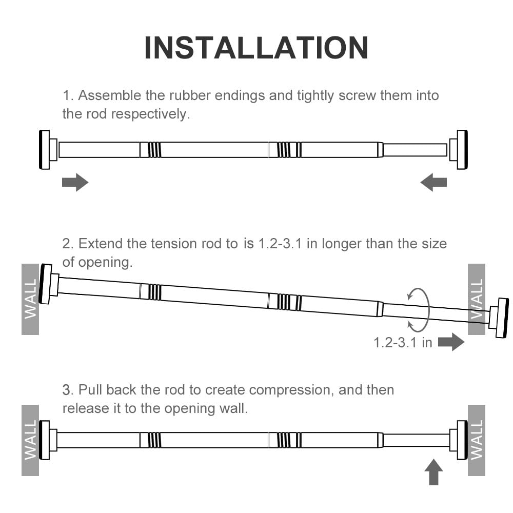 Ausemku Shower Curtain Rod Tension - 32-80 Inch Never Rust Non-Slip Spring Tension Curtain Rod No Drilling Stainless Steel Curtain Rod Use Bathroom Kitchen（Black） 🍁 All In One Marketplace Canada