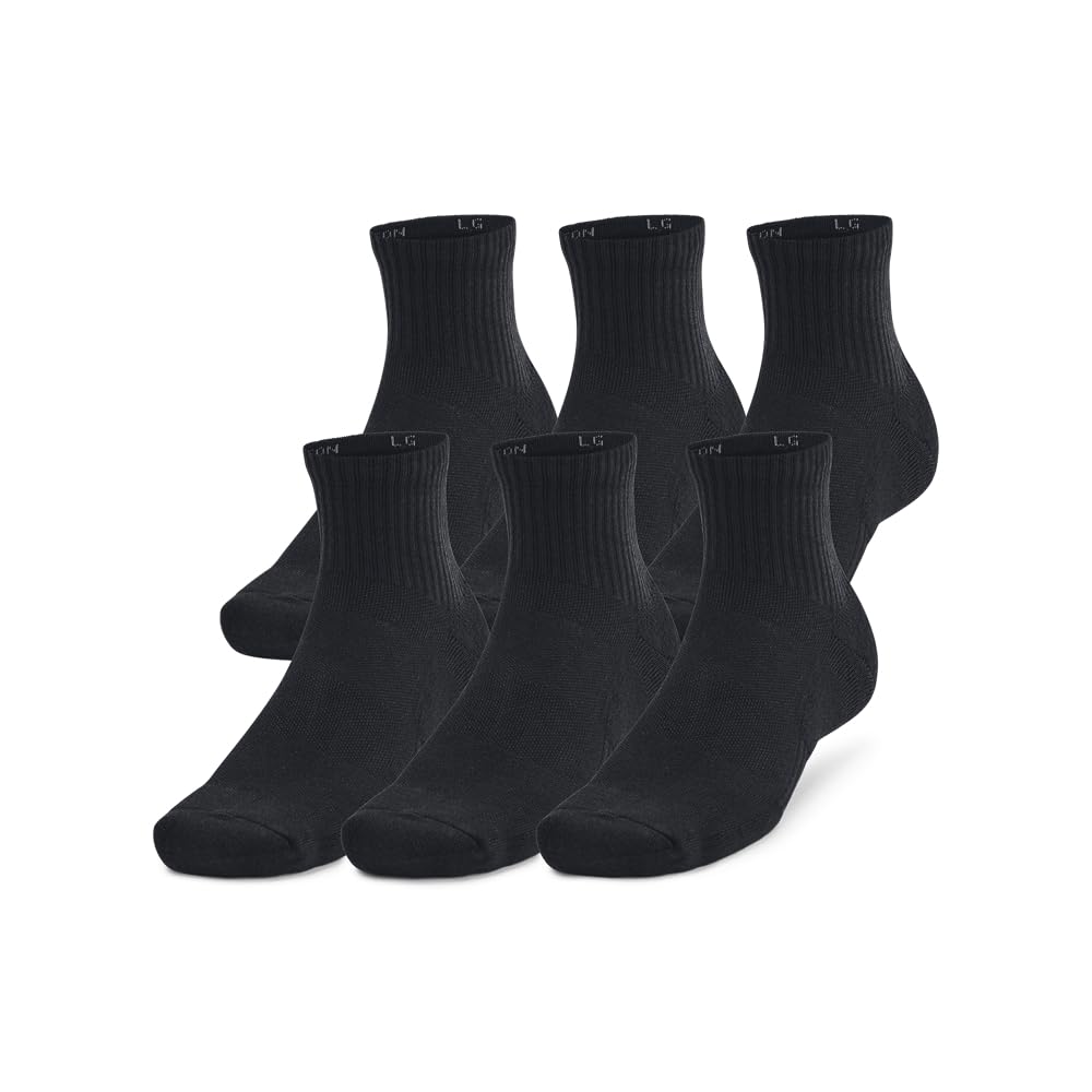 Under Armour Unisex-Adult Training Cotton Quarter Socks 6 Pack, (001) Black/Black/White, Large 🍁 All In One Marketplace Canada