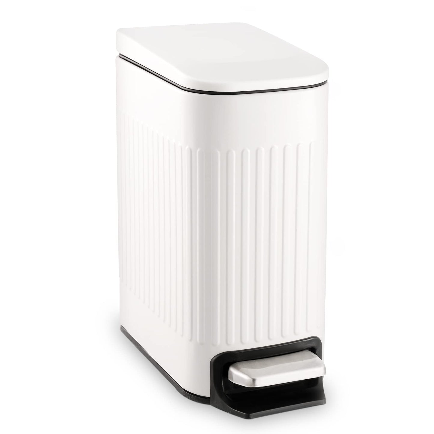 TrashAid Slim Bathroom Trash Can with Lid Soft Close, 6 Liter/1.6 Gallon Stainless Steel Small Garbage Can with Removable Inner Bucket, Step Pedal, Slim Wastebasket for Toilet, Office, Bedroom, White 🍁 All In One Marketplace Canada