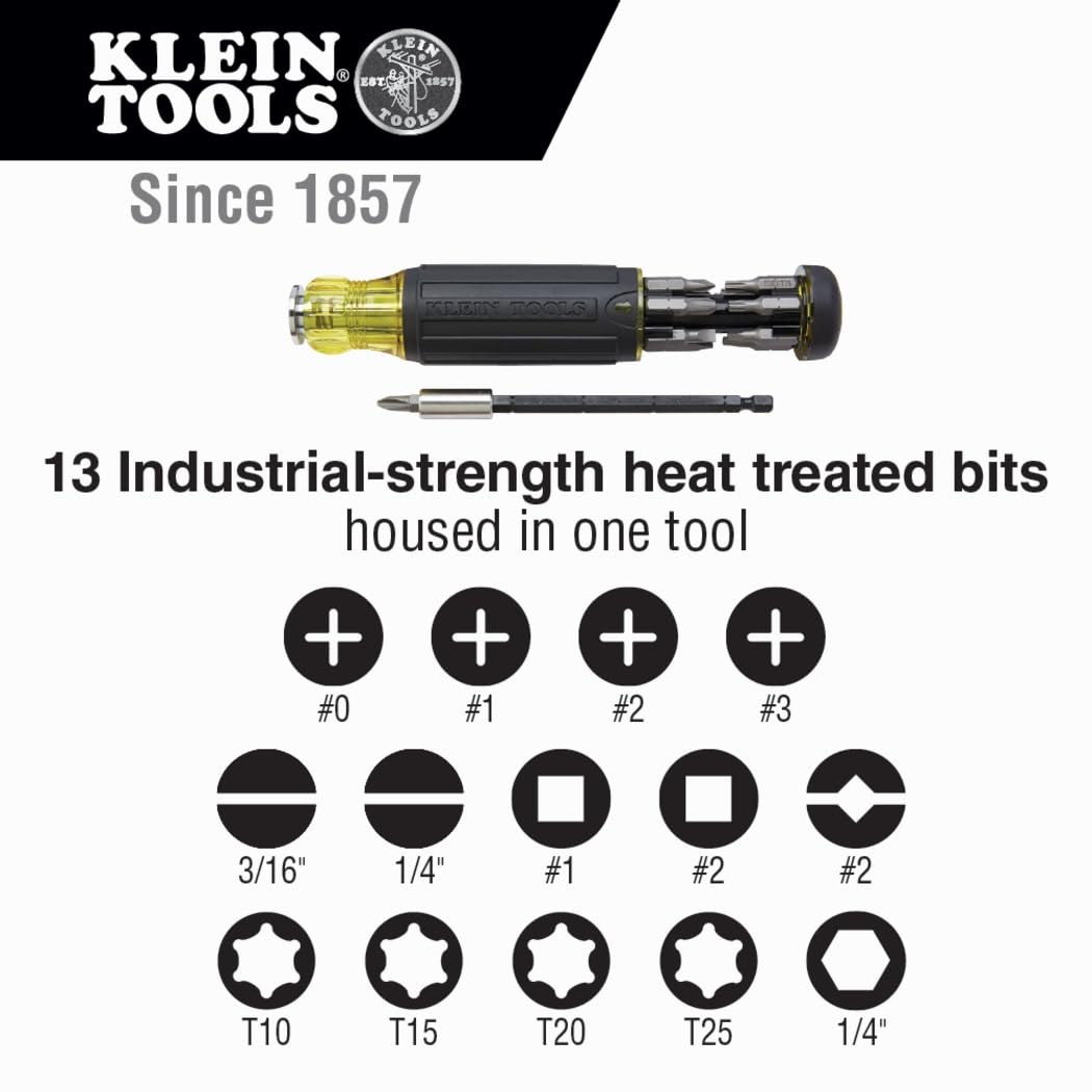 Klein Tools 32303 Multi-Bit Screwdriver/Nut Driver, Impact Rated 14-in-1 Magnetic Screwdriver Set Phillips, Slotted, Square, Combo, Torx 🍁 All In One Marketplace Canada