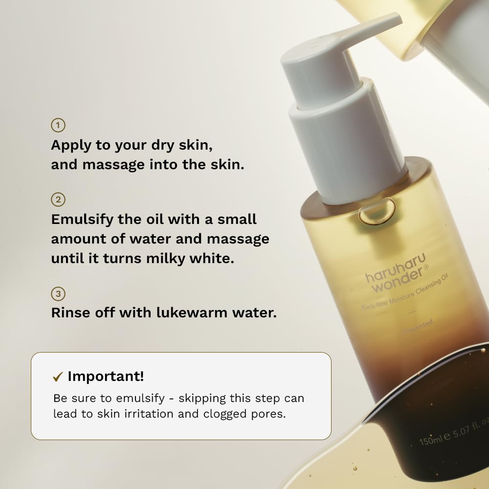 Haruharu Wonder Black Rice Moisture Deep Cleansing Oil 5.1 fl.oz / 150ml | Korean Facial Cleanser, Makeup Remover | Vegan, Cruelty Free | Jojoba Seed Oil, Macadamia Seed Oil 🍁 All In One Marketplace Canada