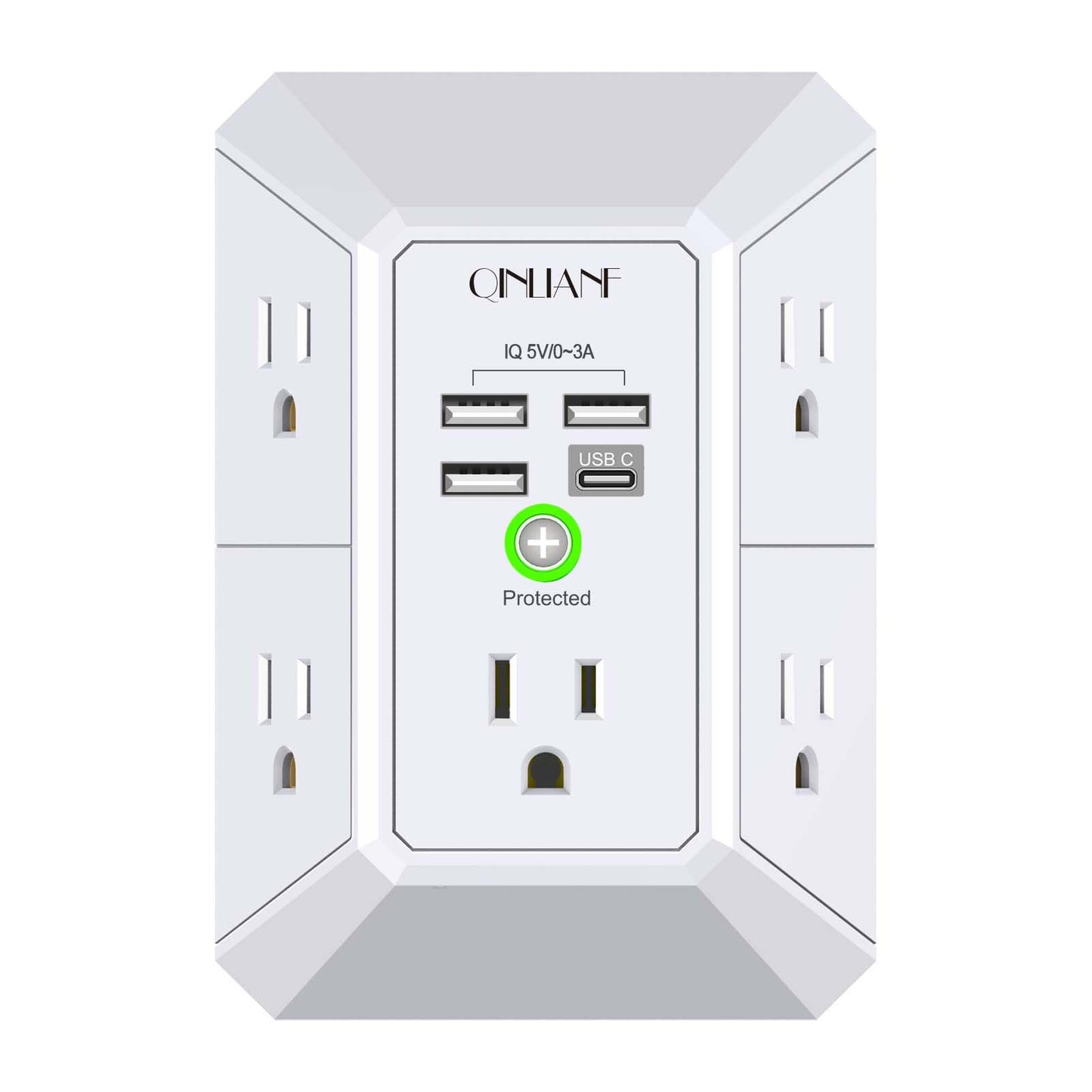 Wall Charger, Surge Protector, QINLIANF 5 Outlet Extender with 4 USB Charging Ports (4.8A Total) 3-Sided 1680J Power Strip Multi Plug Adapter Spaced for Home Travel Office (3U1C) 🍁 All In One Marketplace Canada
