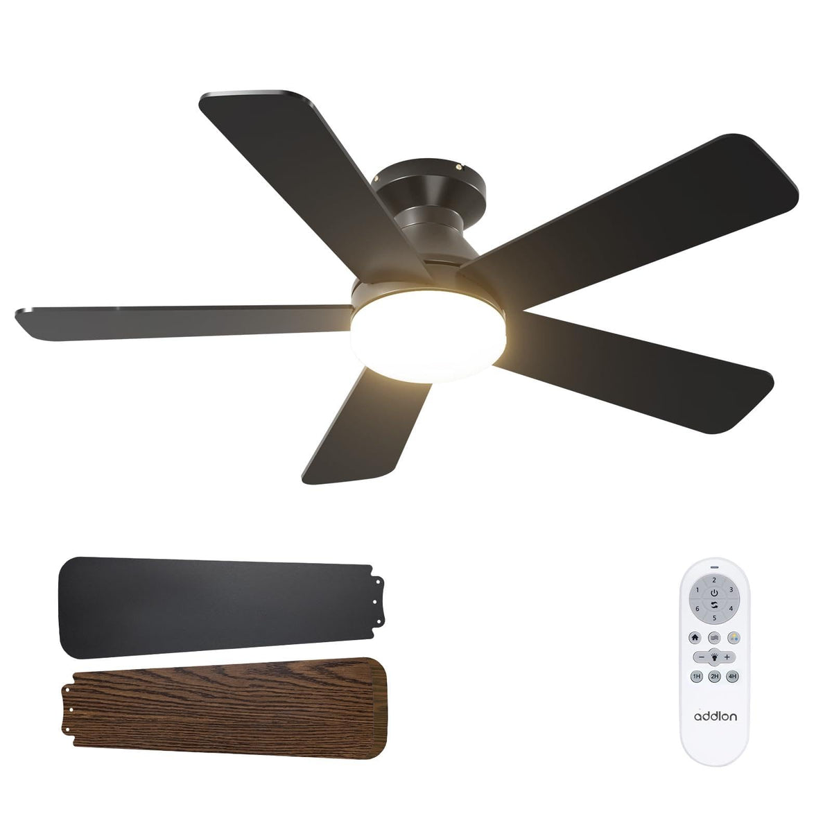 addlon Ceiling Fans with Lights, 42 Inch Low Profile Ceiling Fan with Light and Remote Control, Flush Mount, Reversible, 3CCT, Dimmable, Quiet, Black Small Ceiling Fan for Bedroom Indoor/Outdoor Use 🍁 All In One Marketplace Canada