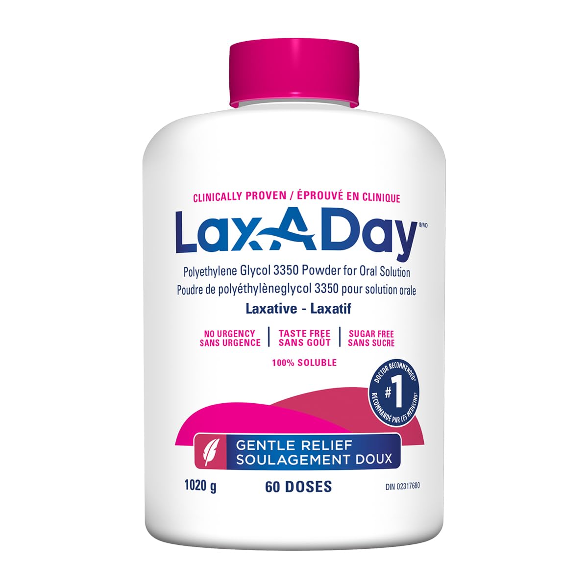 LAX-A-Day Powder Laxative - No Taste, No Grit, No Sugar - Clinically Proven Relief of Occasional Constipation (60 Doses, 1020g) 🍁 All In One Marketplace Canada