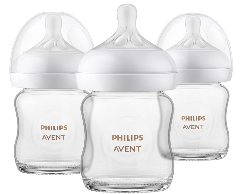 Philips Avent Natural Glass Baby Bottles with Natural Response Nipples (Slow Flow, Flow 2), 4oz, 3-pack, SCY910/03 🍁 All In One Marketplace Canada