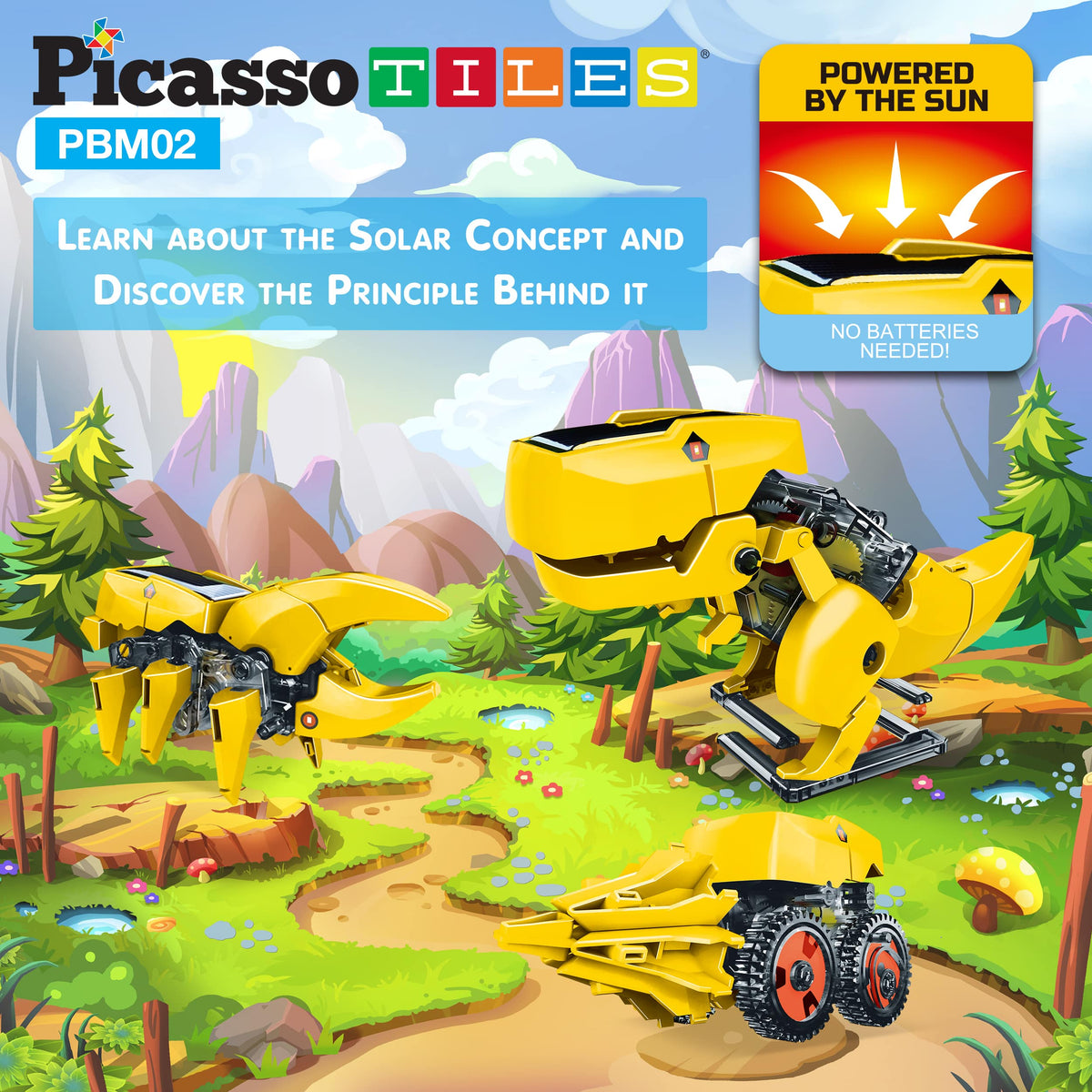 PicassoTiles - PicassoTiles 3-in-1 Solar Powered Dinosaur Robot Kit - Ages 5+