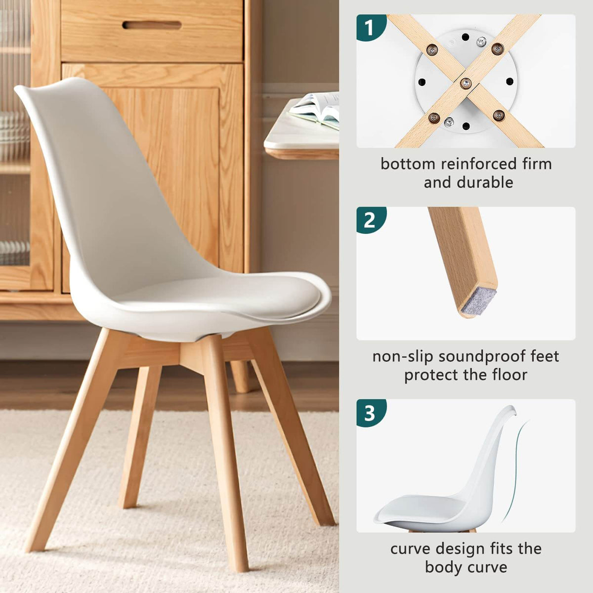 PU Leather Upholstered Dining Chairs with Wood Legs, Set of 4, Black and White (United States Delivery Only)