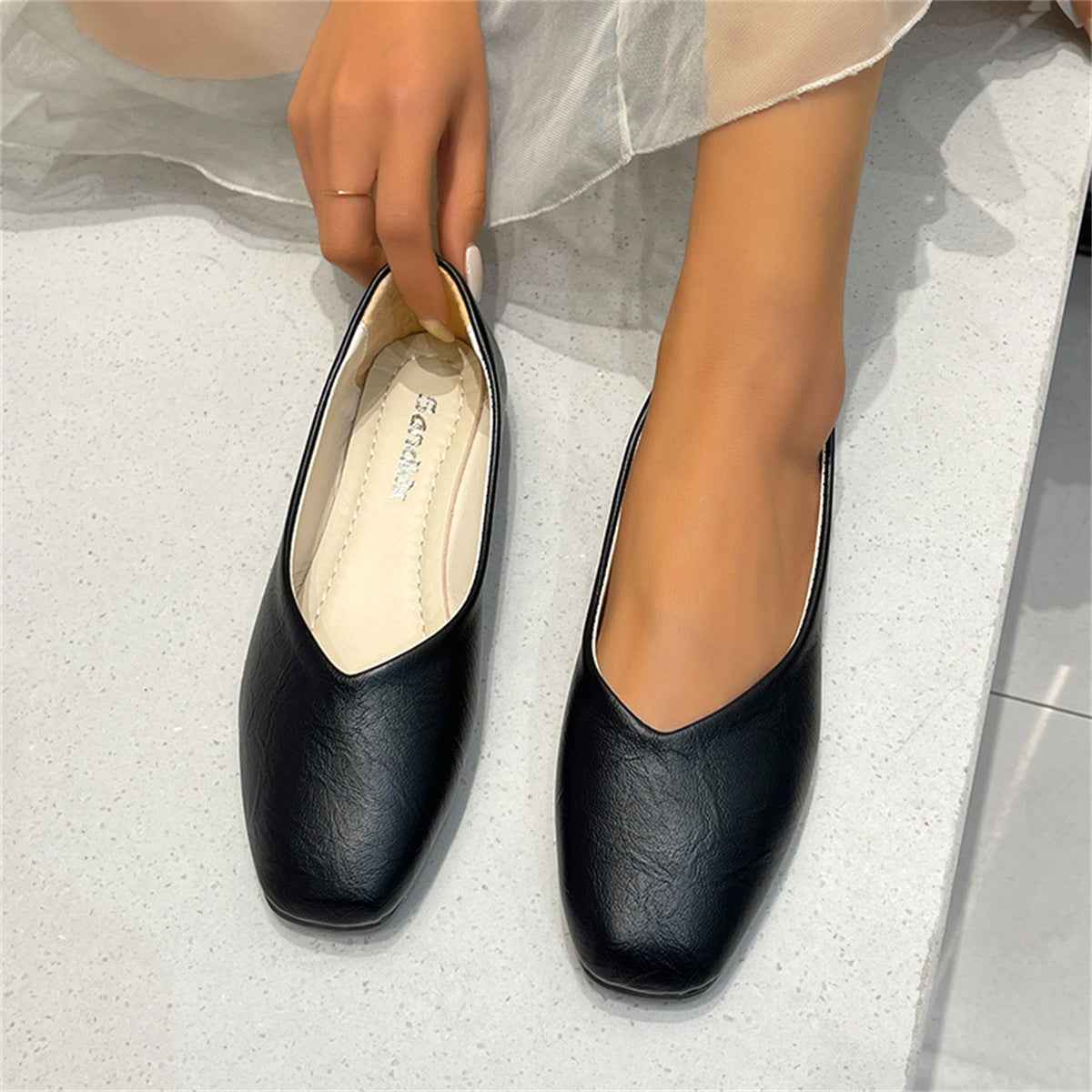 Square Toe Low Top Viscose Shoes Thick Heel Toe Box