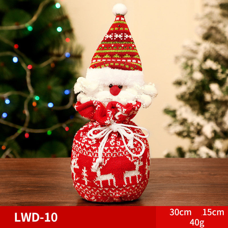 Brushed Christmas Gift Bags with 3D Santa Snowman Reindeer Bear, Red Drawstring Candy Bags, Felt Holiday Gift Bags
