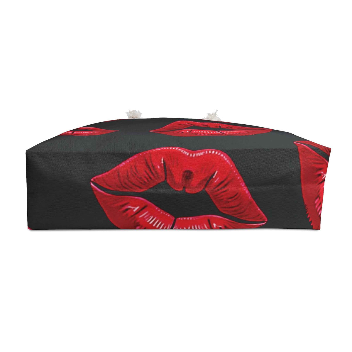 Red Lip Print Weekender Bag | Bold Kiss Pattern, Black Background