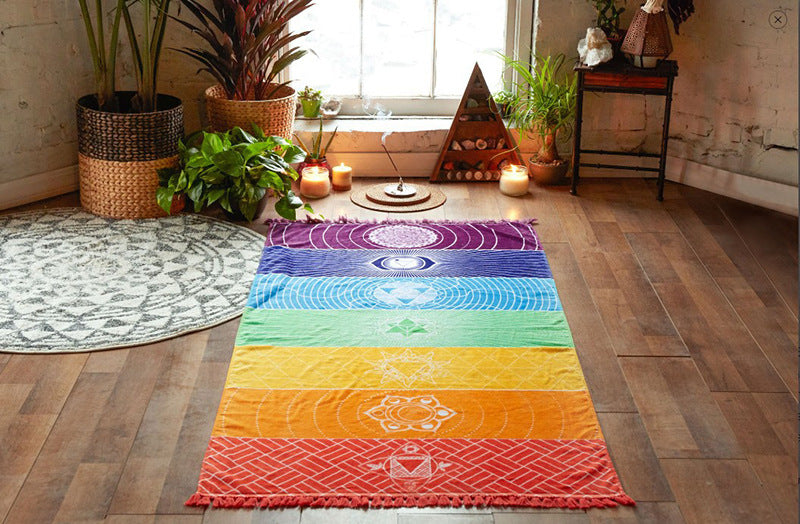 Printed Bath Towel Tassel Yoga Mat – Colorful Multi-Purpose Fitness Towel