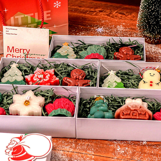 Christmas Scented Candle Gift Set, Festive Molded Aromatherapy Candles in Holiday Shapes – Snowman, Reindeer, Tree & Gingerbread, Home Decor Gift Box