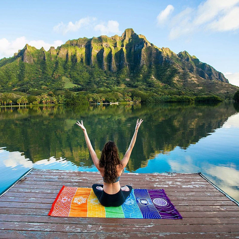 Printed Bath Towel Tassel Yoga Mat – Colorful Multi-Purpose Fitness Towel