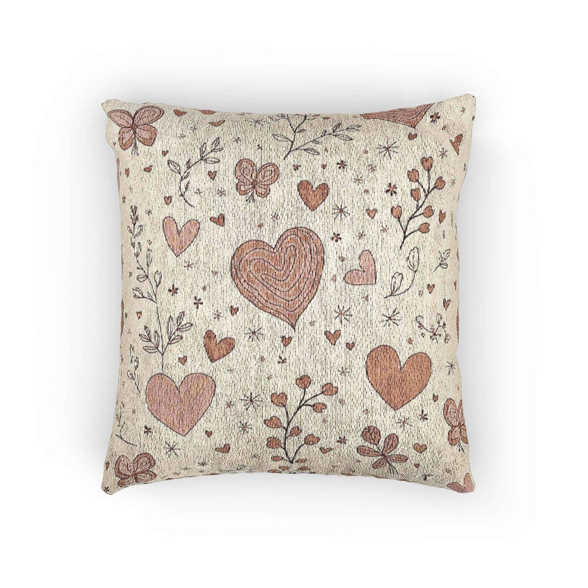 Scattered Hearts Woven Pillow | Boho Vintage Heart Pattern Cushion