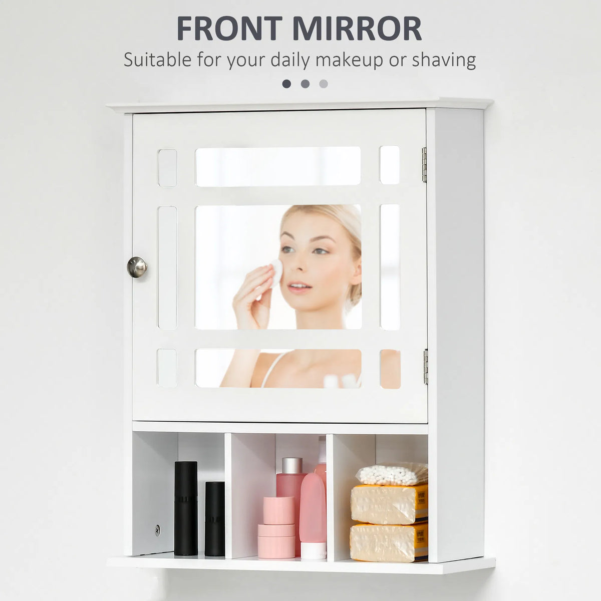 White Bathroom Mirror Cabinet – Wall-Mounted Medicine Cabinet with 3-Shelf Organizer (United States & Canada Delivery Only)