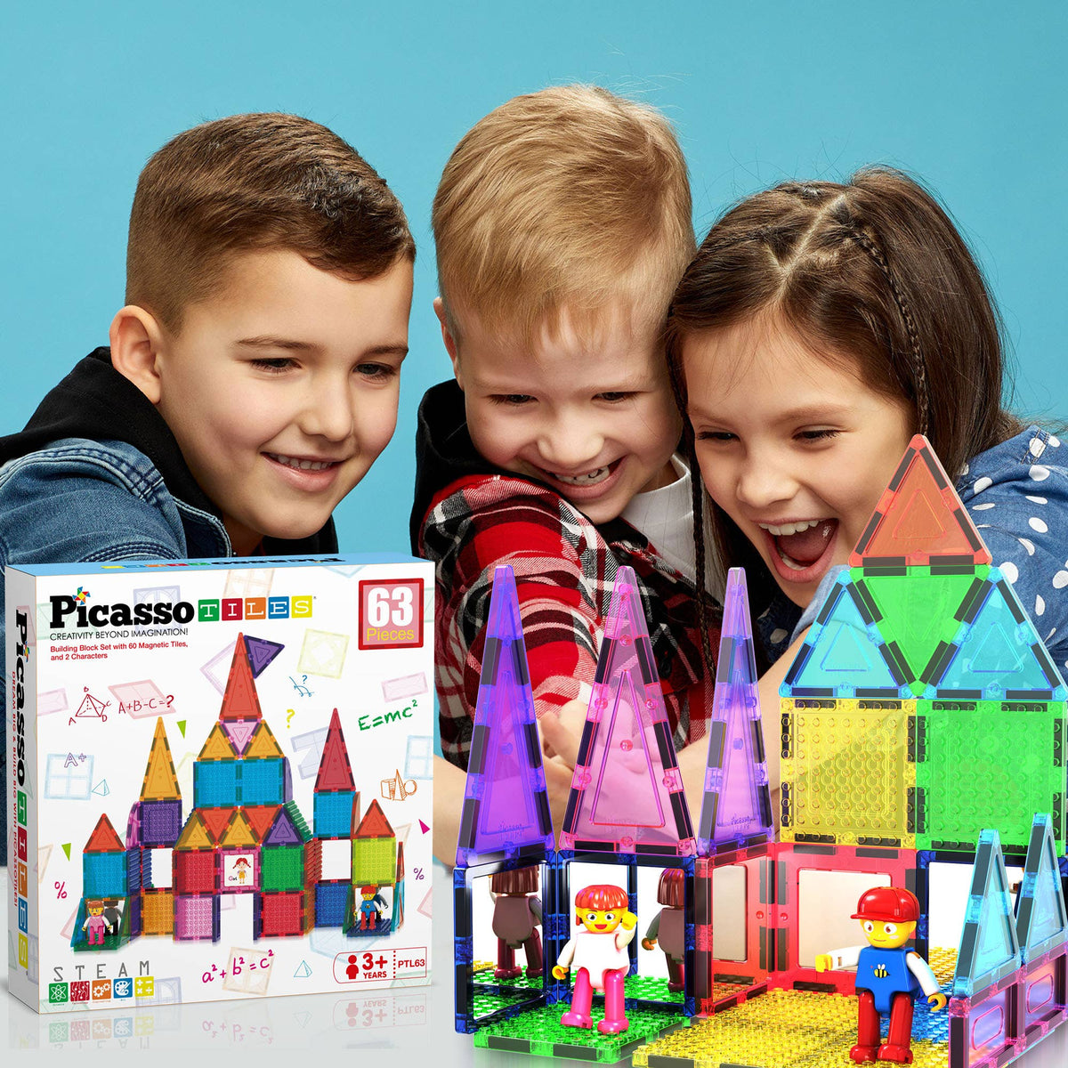 PicassoTiles - PicassoTiles 63pc Brick & Magnetic Tile Building Set - Ages 3+