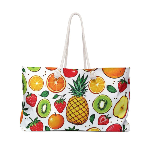 Tropical Fruit Pattern Weekender Bag | Pineapple Strawberry Kiwi, Large Tote Bag