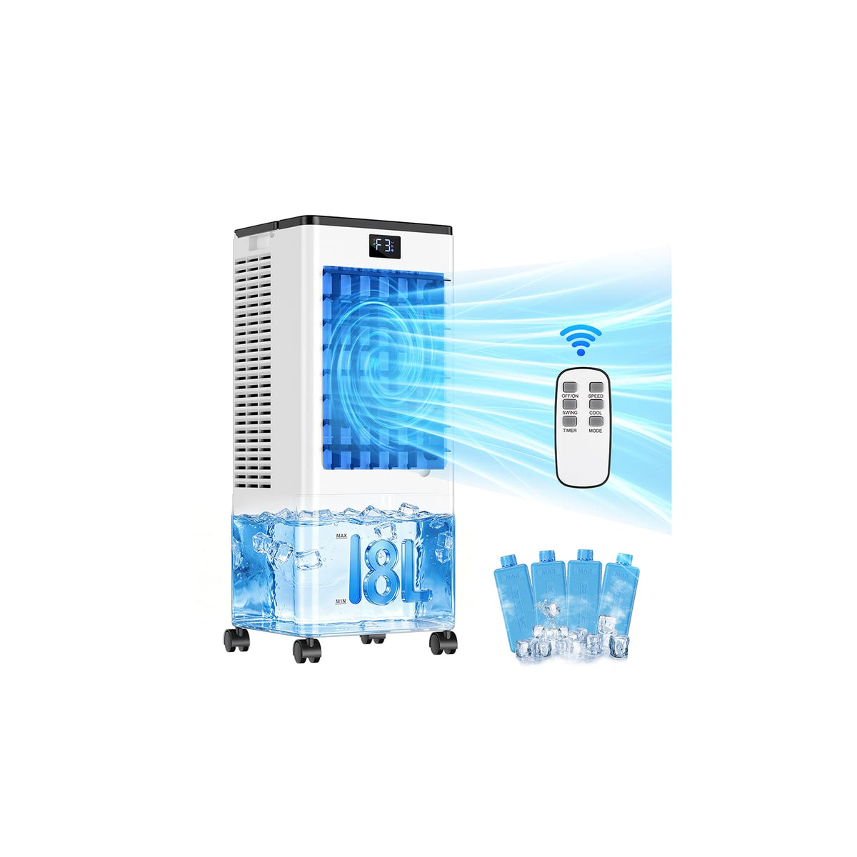 Portable Air Conditioners, Evaporative Air Cooler with Remote & LED Display, 120° Oscillation, 12H Timer, 3 Speeds & 4 Modes, 60W Energy-Efficient, Windowless Swamp Cooler for Bedroom Office Garage 🍁 All In One Marketplace Canada