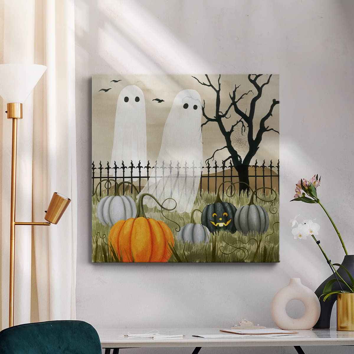 Renditions Gallery Modern Canvas Wall Art Pictures for Office Decorations Halloween Hunted Pumpkin Patch Premium Wall Hanging Wooden Artwork for Livingroom Kitchen Paintings - 24"X24" LT508