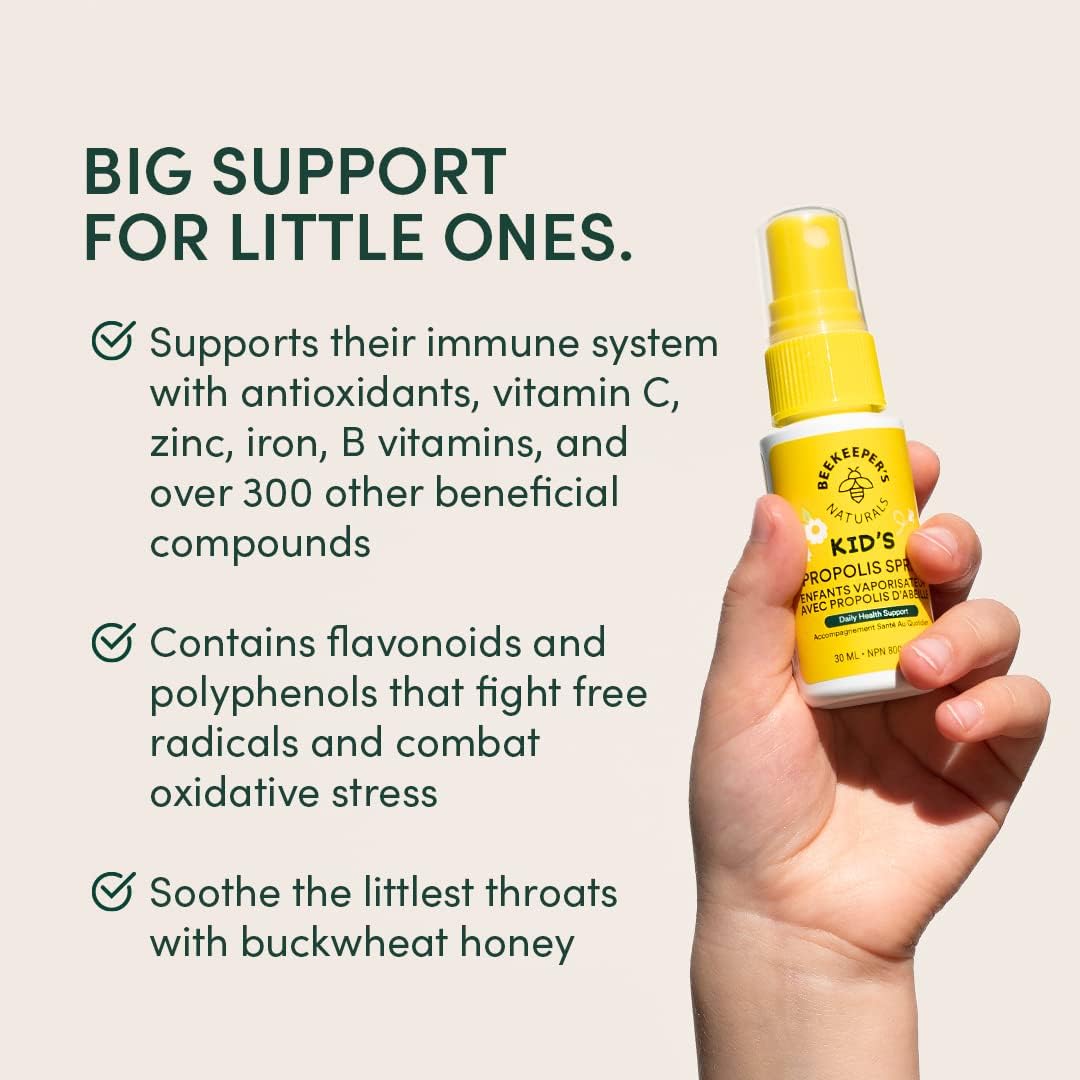 BEEKEEPER'S NATURALS Propolis Throat Spray for Kids - Made with 77mg Bee Propolis Extract - Natural Immune Support & Sore Throat Relief - Has Antioxidants & Gluten-Free (1.06 oz) 🍁 All In One Marketplace Canada