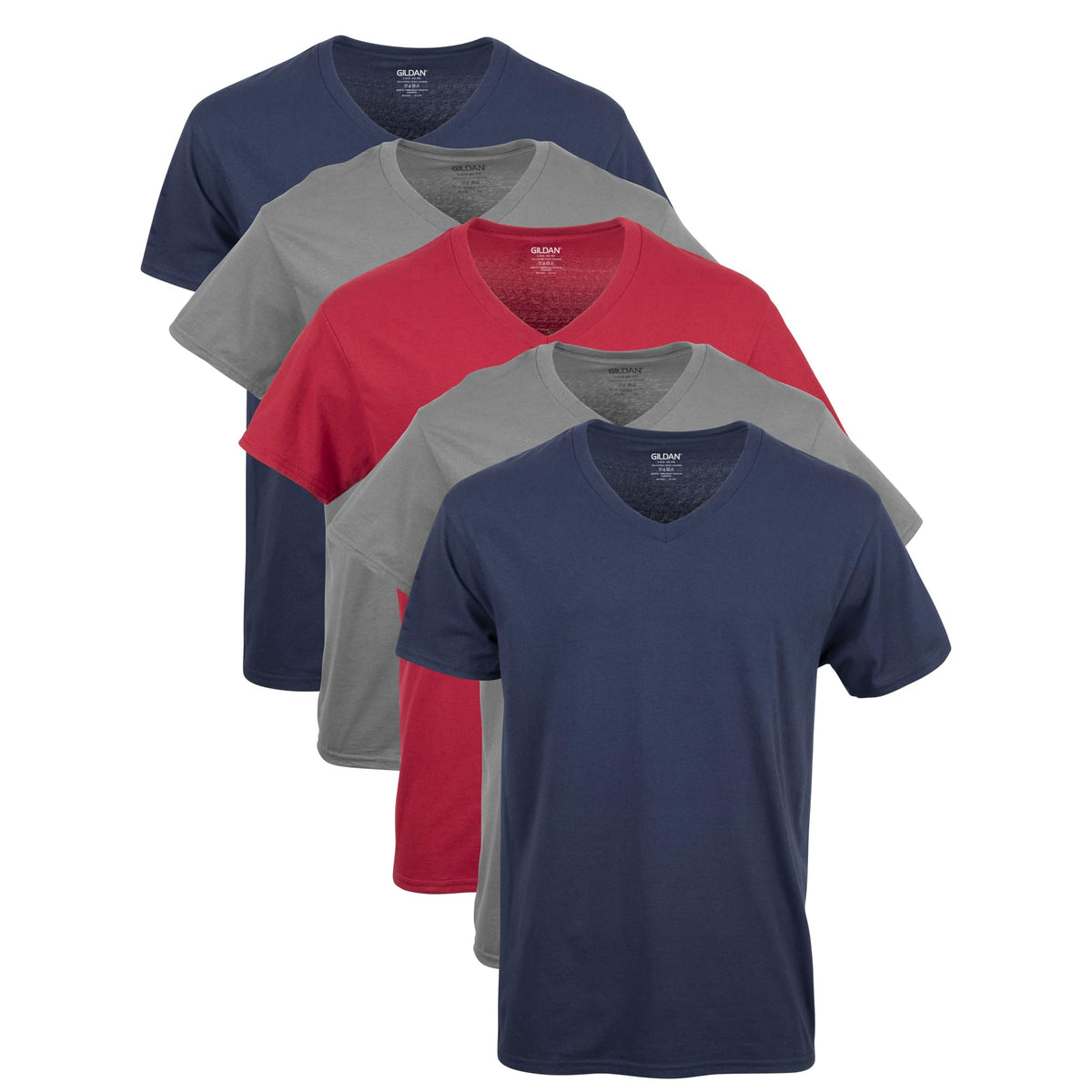 Gildan Men's V-Neck T-Shirts, Multipack, Style G1103, Navy/Charcoal/Cardinal Red (5-Pack), Large 🍁 All In One Marketplace Canada