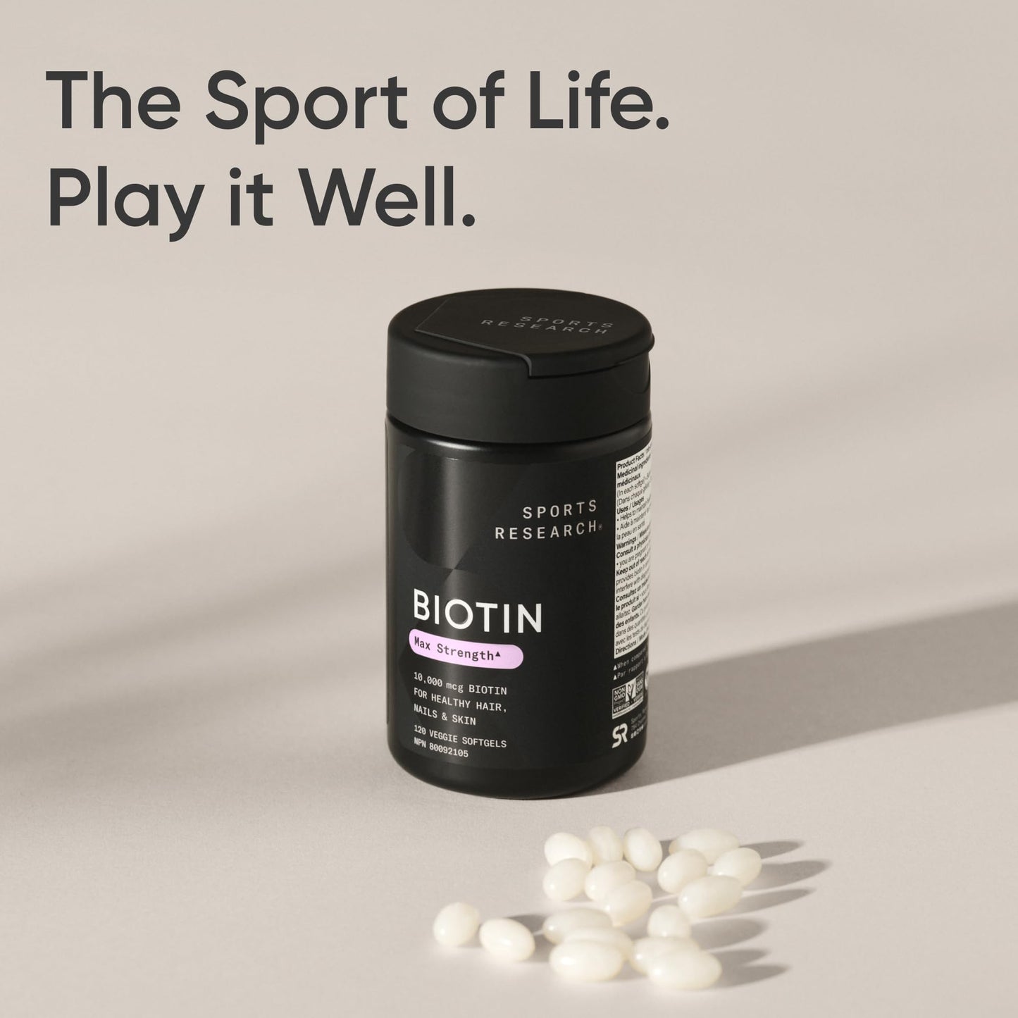 Sports Research® Max Strength Vegan Biotin 10,000mcg with Organic Coconut Oil - Helps to Maintain Healthy Hair, Nails and Skin - Great for Women & Men - 120 Veggie Softgels 🍁 All In One Marketplace Canada
