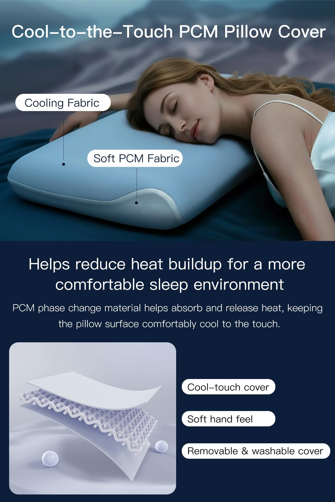 【Hotel Collection】 Memory Foam Pillow for Sleeping, Cooling Pillow with PCM Cover, Ergonomic Neck Support Pillow for All Sleep Positions, Soft Supportive Bed Pillow, Blue Grey, Queen (30"x16.5"x3.9") 🍁 All In One Marketplace Canada