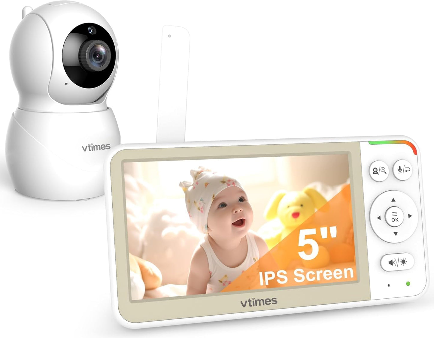 VTimes Baby Monitor No WiFi, 5" Screen Video Baby Monitor with 32Hr Battery, Pan-Tilt-Zoom Camera, VOX Mode, Two-Way Audio, Night Vision, Temperature Display, Lullabies, 1000ft Long Range 🍁 All In One Marketplace Canada