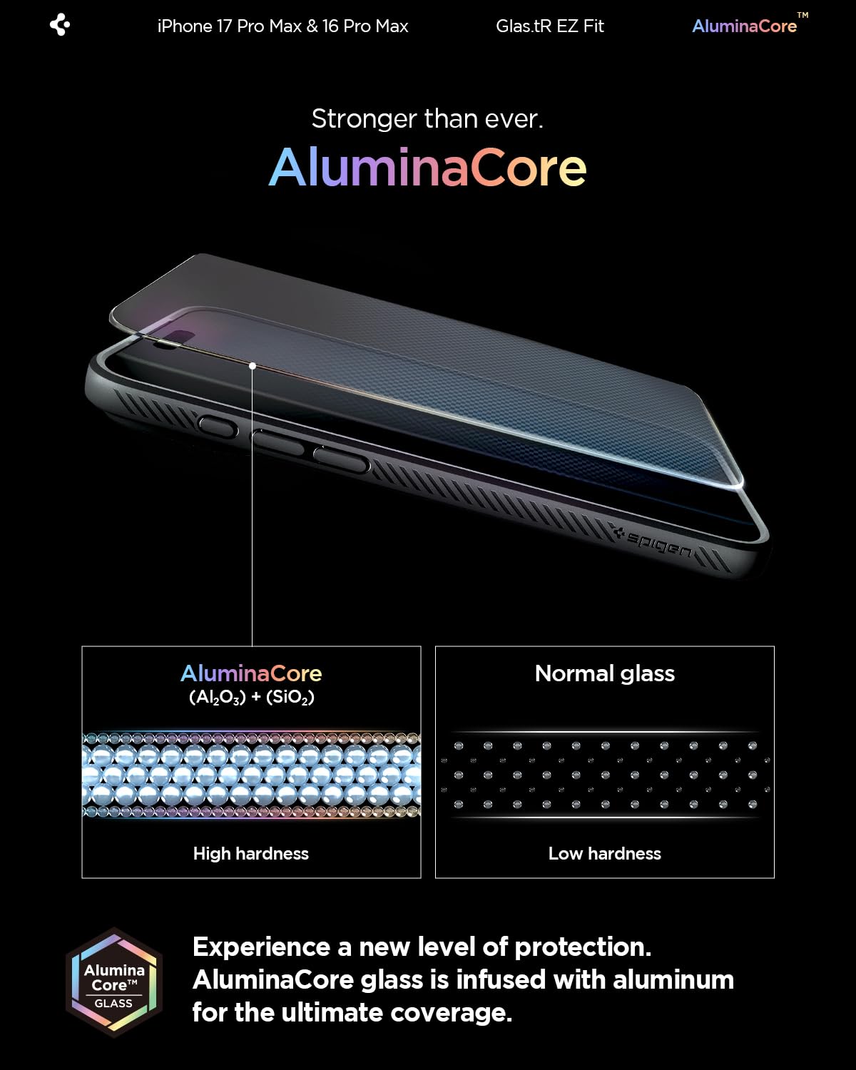 Spigen AluminaCore Tempered Glass Screen Protector [Glas.tR EZ Fit] designed for iPhone 17 Pro Max | iPhone 16 Pro Max [2 Pack] 9H+ Hardness, Aluminum-Enhanced Durability 🍁 All In One Marketplace Canada