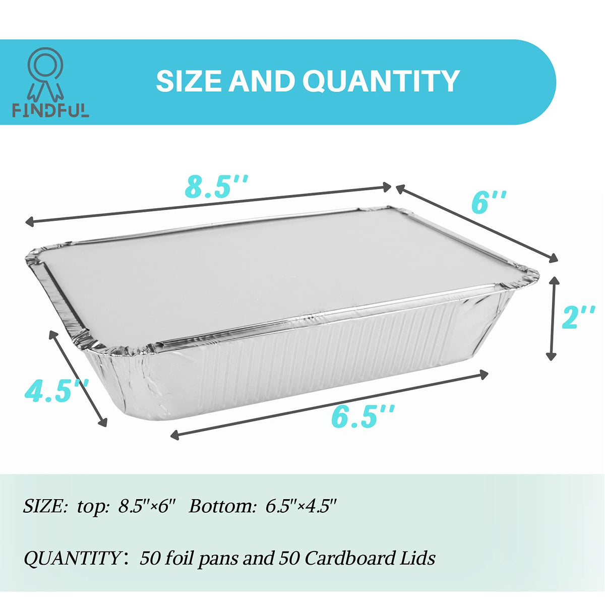 Aluminum Pans with Lids (50-Pack, 8.5"×6") 2.25 LB Capacity Foil Food Containers with Lids - 50 Pans and 50 Cardboard Covers - Disposable Tin Foil Pans - for Baking, Meal Prep and Freezer, Takeout 🍁 All In One Marketplace Canada
