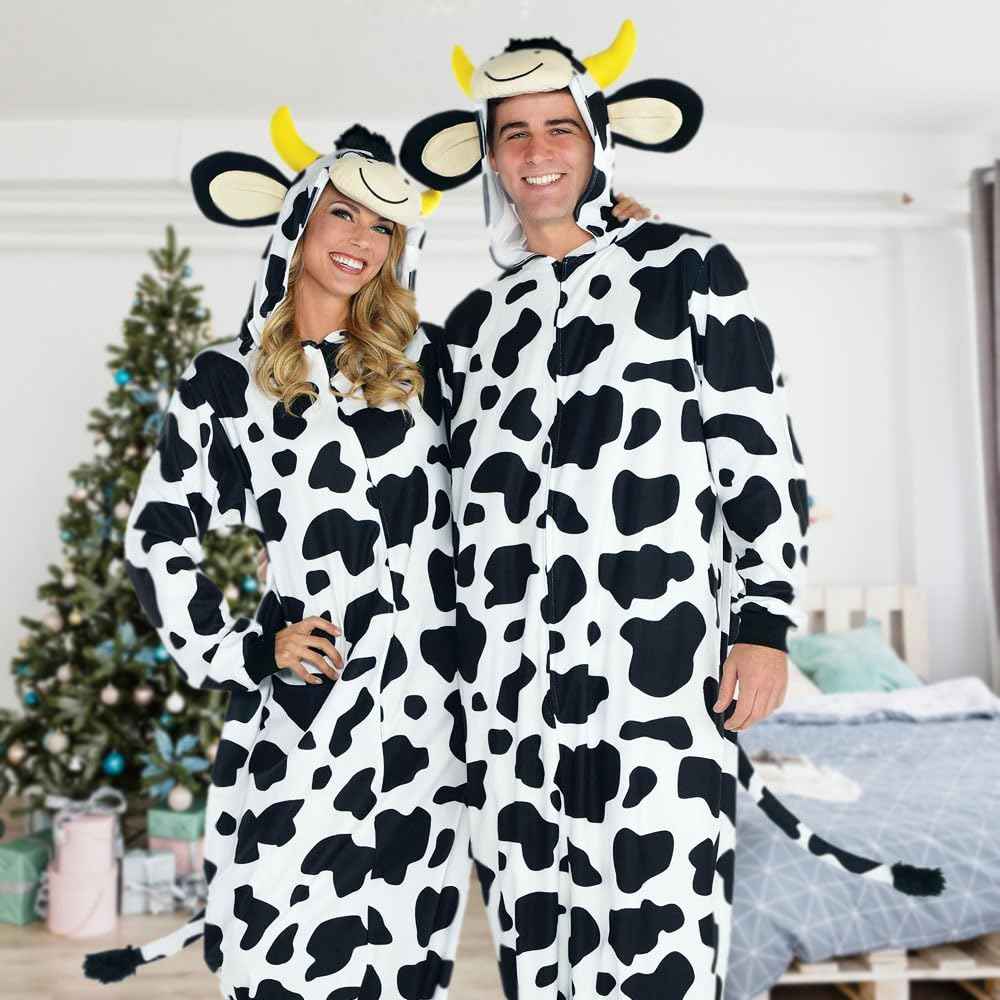AMSCAN Zipster Cow One Piece Pajama Halloween Costume for Adults, Small/Medium, with Attached Hood and Tail