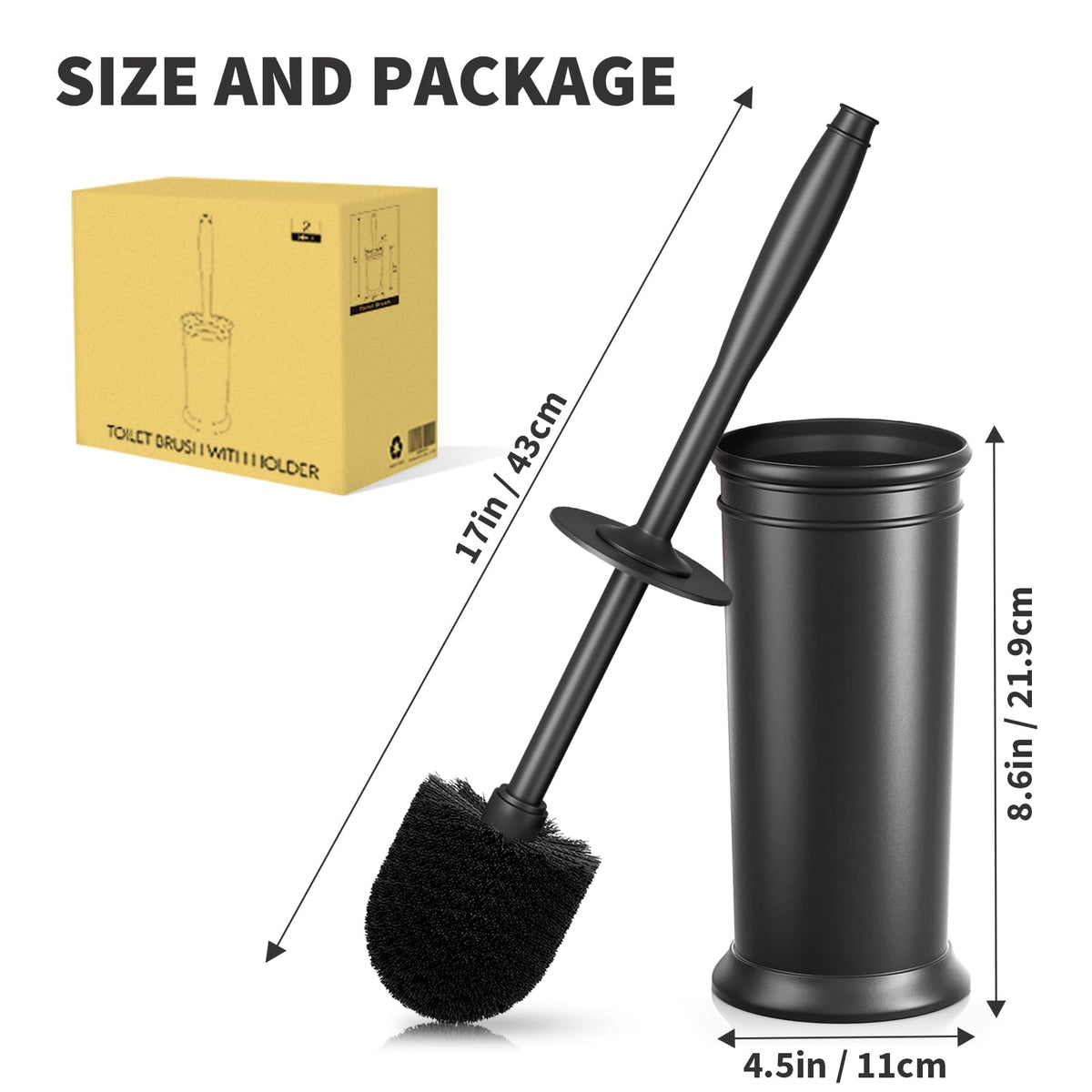 UPTRONIC Toilet Brush, Toilet Bowl Brush with Extra Long Handle Durable Bristles Toilet Scrubber and Covered Holder for Toilet Brush Set for Bathroom Cleaning (Black-02) 🍁 All In One Marketplace Canada