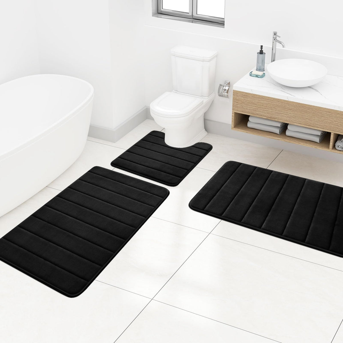 OLANLY Soft Memory Foam Bath Mat, Non-Slip and Super Absorbent Bathroom Mat, Machine Washable Quick Dry Bath Mats for Bathroom, Shower, and Tub, 16" x 24", Black 🍁 All In One Marketplace Canada