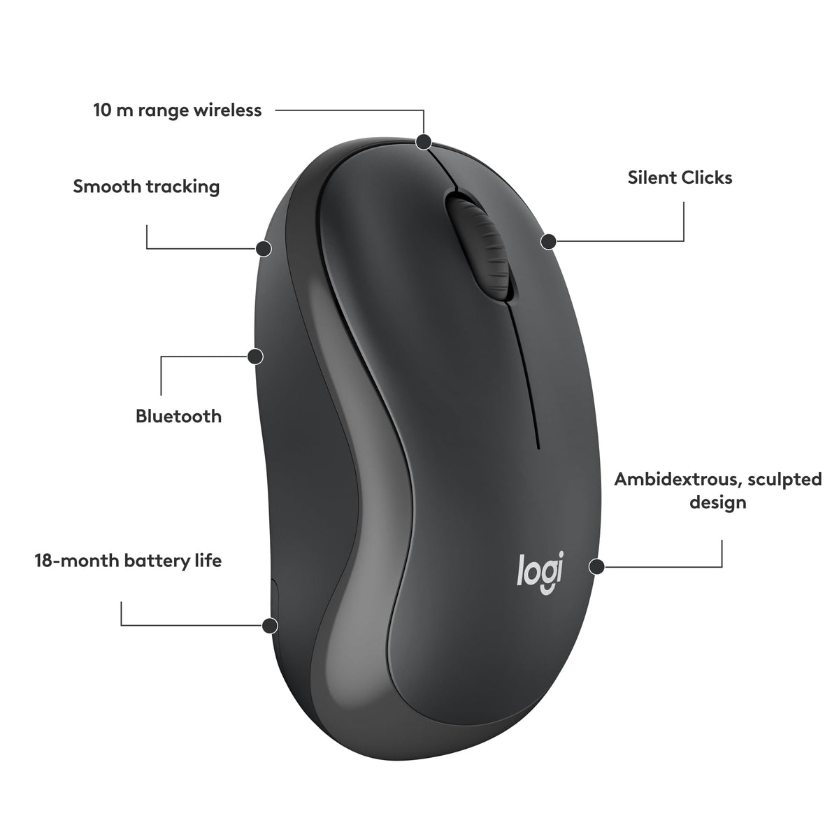Logitech M240 Silent Bluetooth Mouse, Wireless, Compact, Portable, Smooth Tracking, 18-Month Battery, for Windows, macOS, ChromeOS, Compatible with PC, Mac, Laptop, Tablets - Graphite 🍁 All In One Marketplace Canada