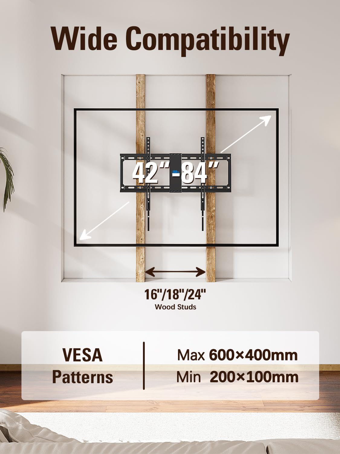 Mounting Dream Fixed TV Mount Low Profile for Most of 42-84 Inches TV Low Profile TV Wall Mount fits 16" 18" 24" Wood Studs up to VESA 600 x 400mm and 132 LBS, Ultra Slim and Space Saving MD2163-K 🍁 All In One Marketplace Canada
