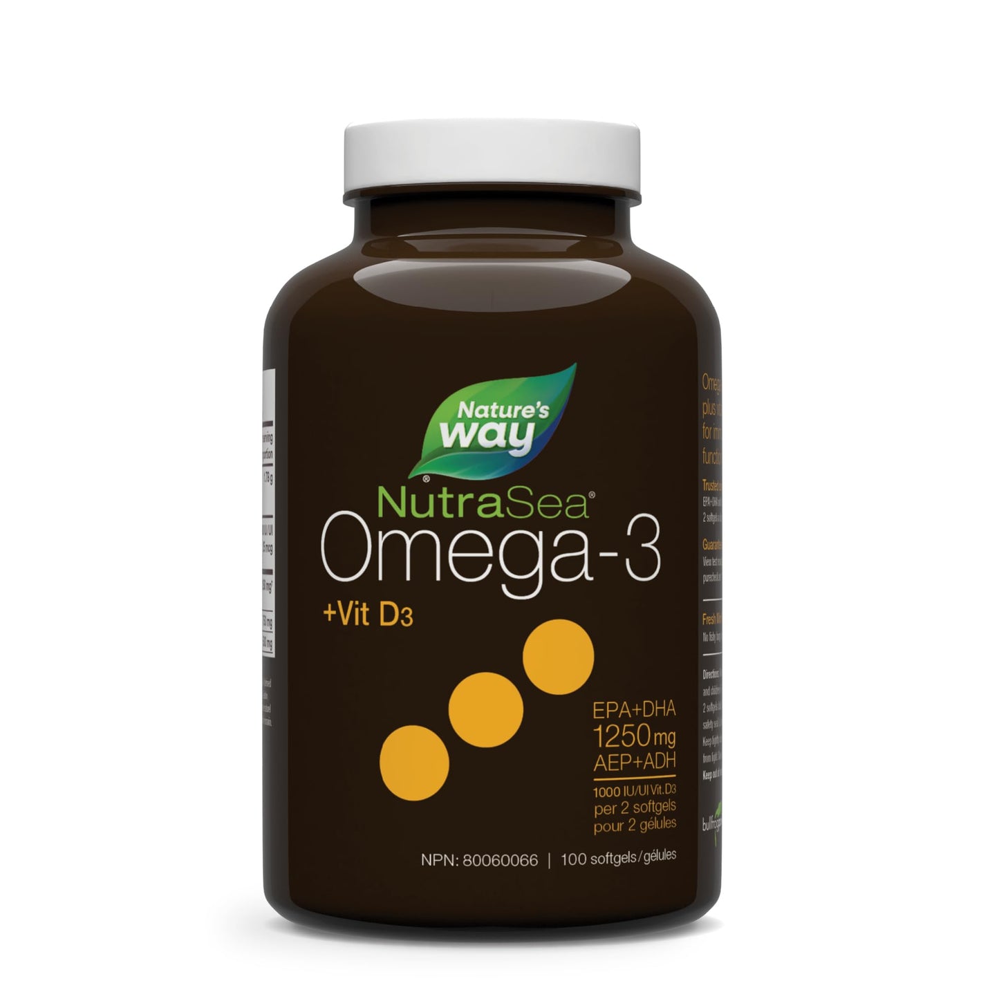 Nature's Way NutraSea Omega-3 and Vitamin D Soft Gels - Fish Oil Supplement with EPA and DHA – Helps Support the Maintenance of Good Health – Mint Flavour, 100 Softgels 🍁 All In One Marketplace Canada
