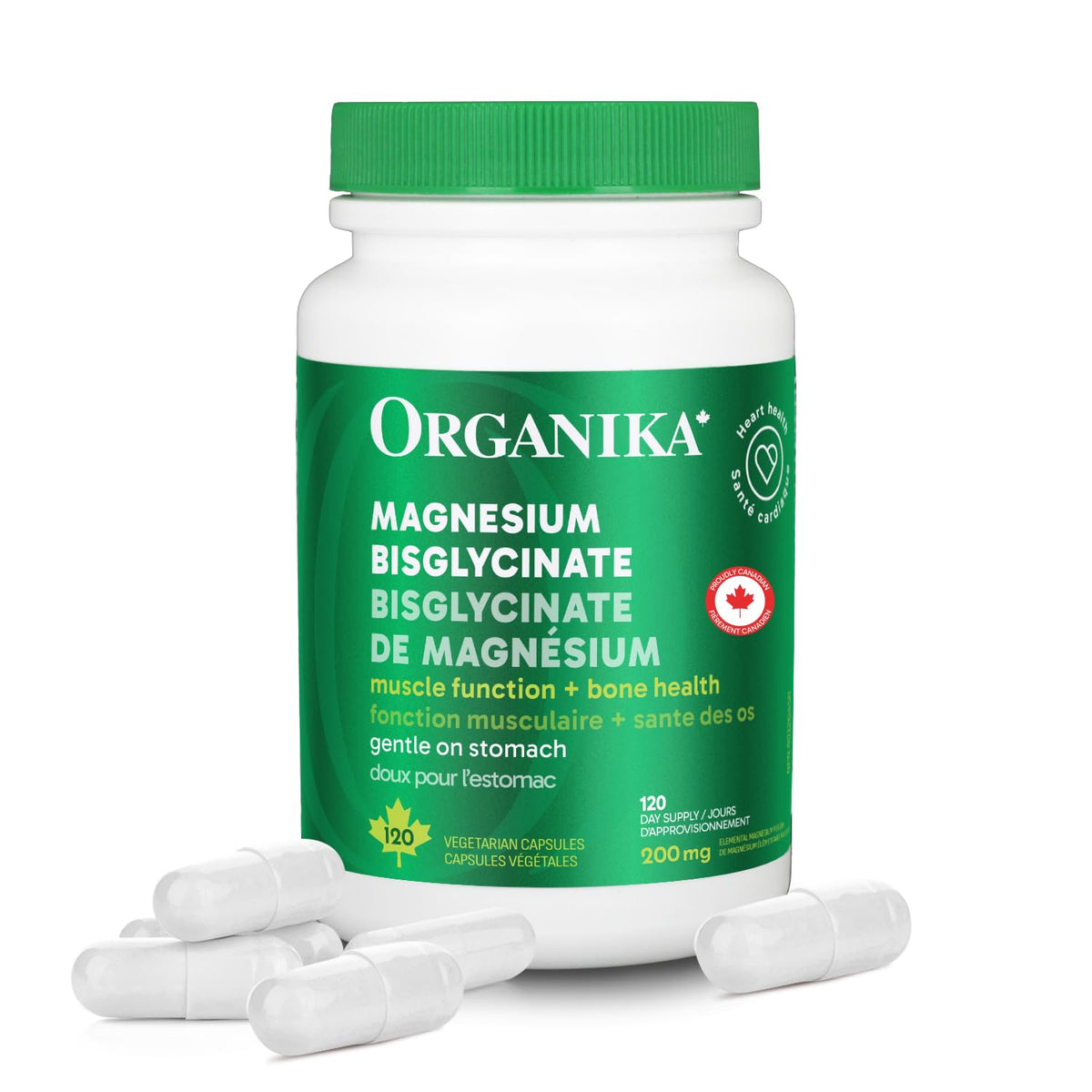 Organika Canadian-Made Magnesium Bisglycinate - 200mg, High Absorption, Muscle Recovery, Heart Support, 120vcaps 🍁 All In One Marketplace Canada