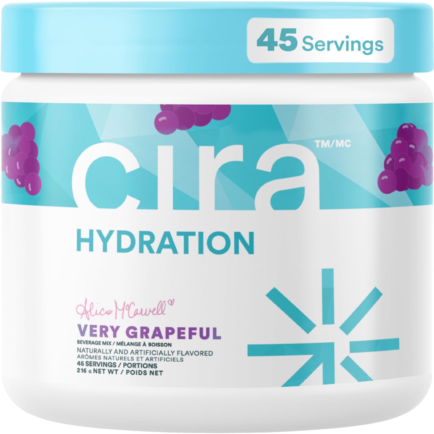 Cira Hydration Electrolytes Powder - Cira x Alicia McCarvell’s Daily Electrolyte Powder, Sugar Free, Himalayan Salt, Magnesium, Potassium for Dehydration Relief & Recovery - Very Grapeful, 45 Servings 🍁 All In One Marketplace Canada