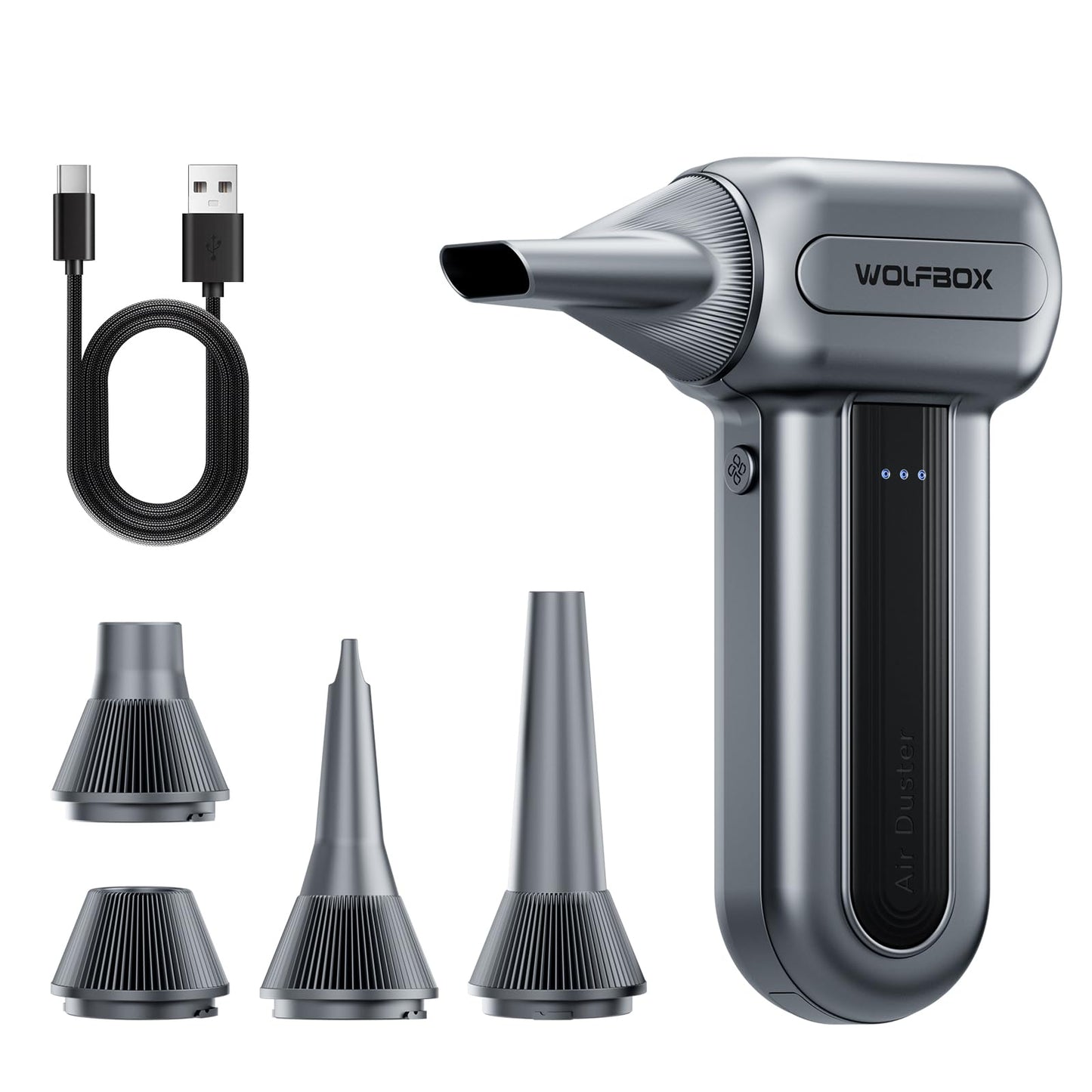 WOLFBOX MF70 Compressed Air Duster-110000 RPM Electric Air Duster with Extended Runtime, 3-Speed Rechargeable Air Blower for Keyboard, Computer, Camera, Car, Home, 5 Nozzles 🍁 All In One Marketplace Canada