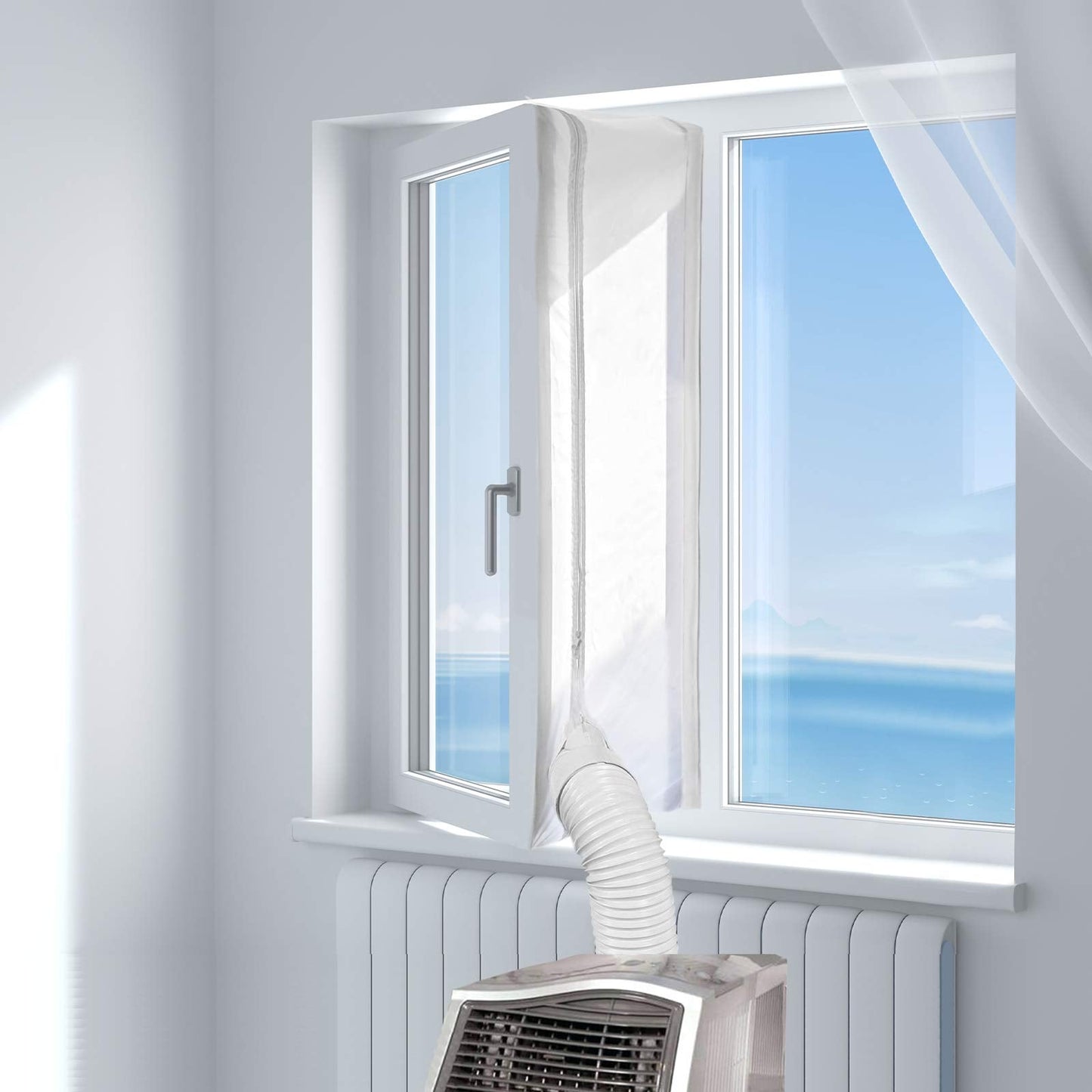 HOOMEE 300CM (118 inch ) Universal Window Seal for Portable Air Conditioner And Tumble Dryer Works with Every Mobile Air-Conditioning, Easy to Install Air Exchange Guards With Zip and Adhesive Fastener 🍁 All In One Marketplace Canada