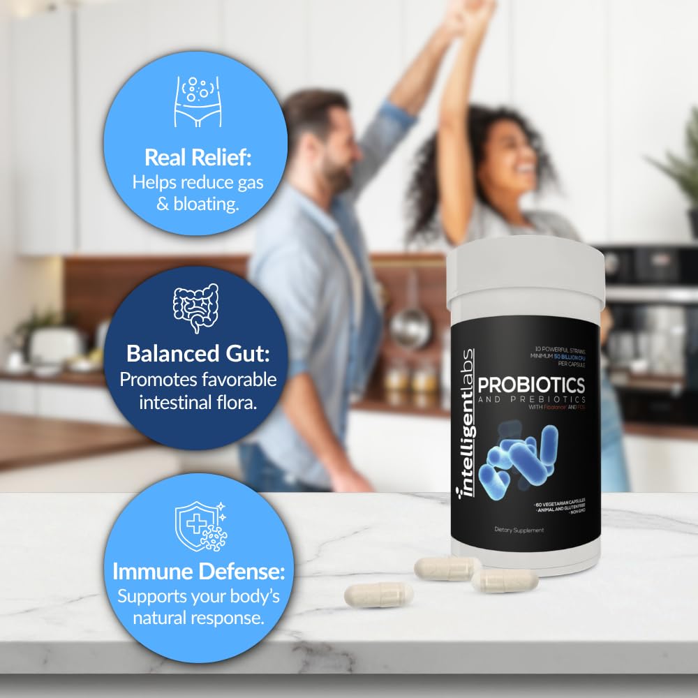 Intelligent Labs 50 Billion CFU Probiotic with Prebiotics - Advanced Gut Health & Immune Support - Acid Resistant, Overfilled for Max Potency - No Refrigeration Needed - 60 Capsules (60-Day Supply) 🍁 All In One Marketplace Canada