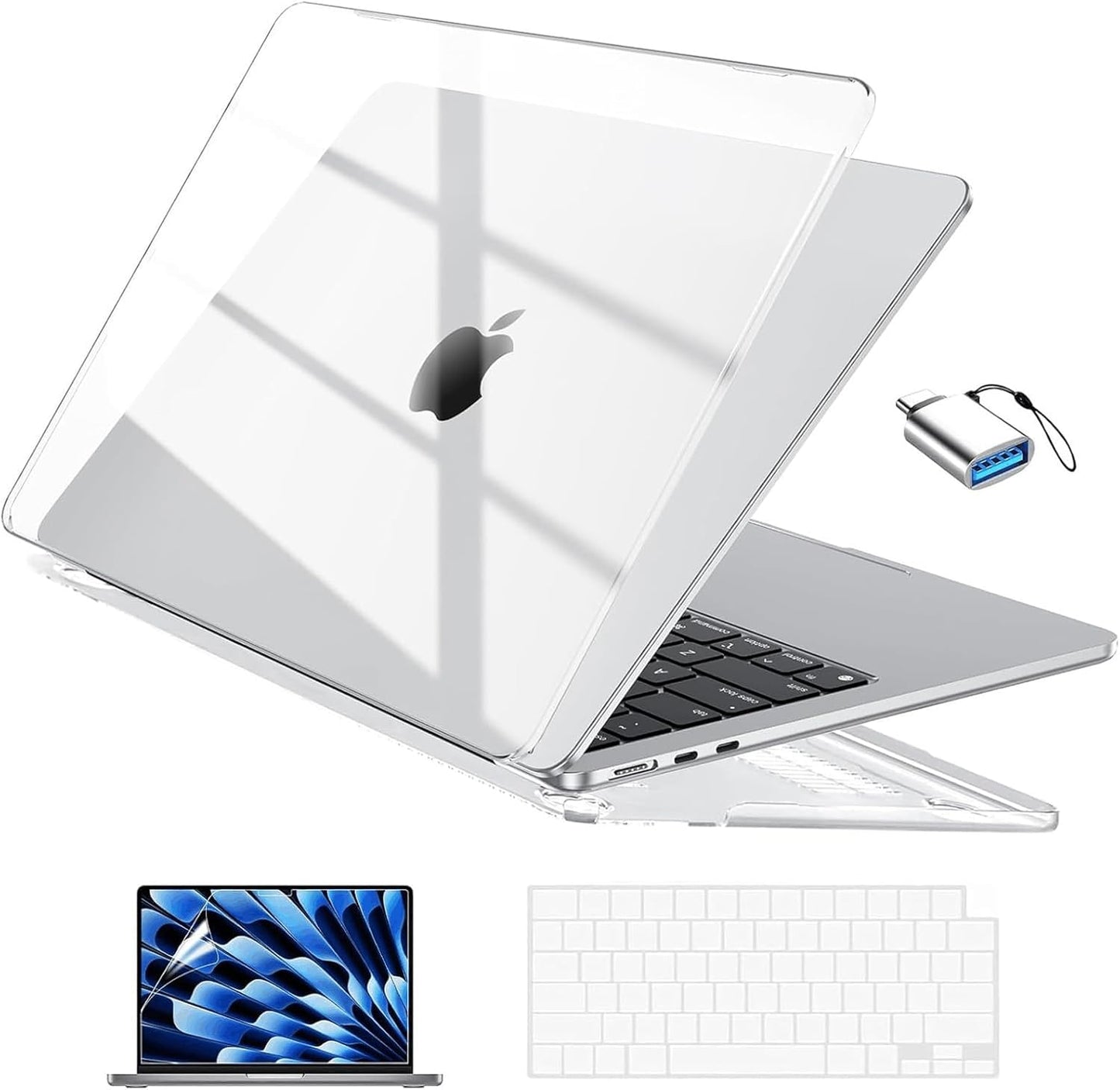 EooCoo Case Compatible with MacBook Air 13 inch M5 M4 M3 M2 2026-2022 A3449 A3240 A3113 A2681, 13.6" Hard Case Cover & Keyboard Skin & Screen Protector for Laptop Air 13.6 inch - Crystal Clear 🍁 All In One Marketplace Canada