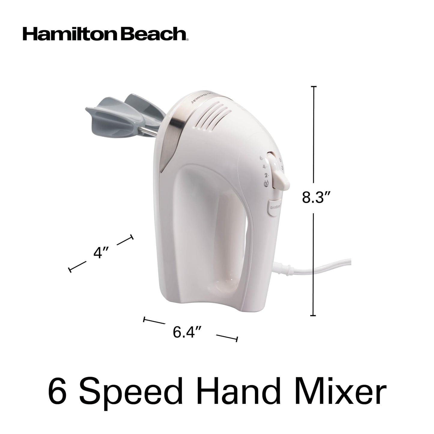 Hamilton Beach 6-Speed Electric Hand Mixer for Baking, 275W, Easy Clean Beaters, Dough Hooks, Whisk, Snap-On Storage Case, White (62636J) 🍁 All In One Marketplace Canada