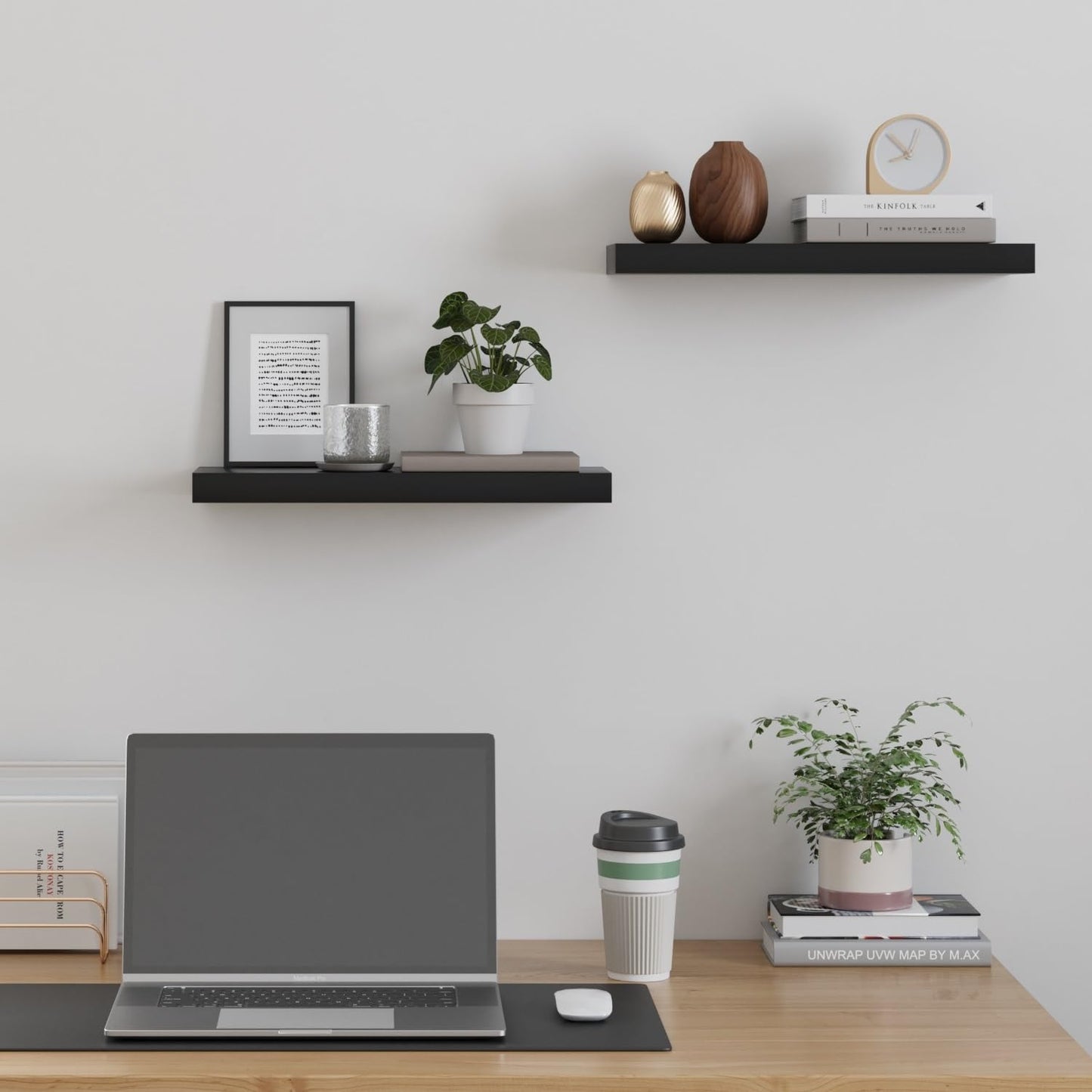 upsimples 16.5" L Black Wooden Floating Shelves with Invisible Brackets, Wall Mounted Modern Wood Shelves Set of 3, for Bathroom Bedroom 🍁 All In One Marketplace Canada