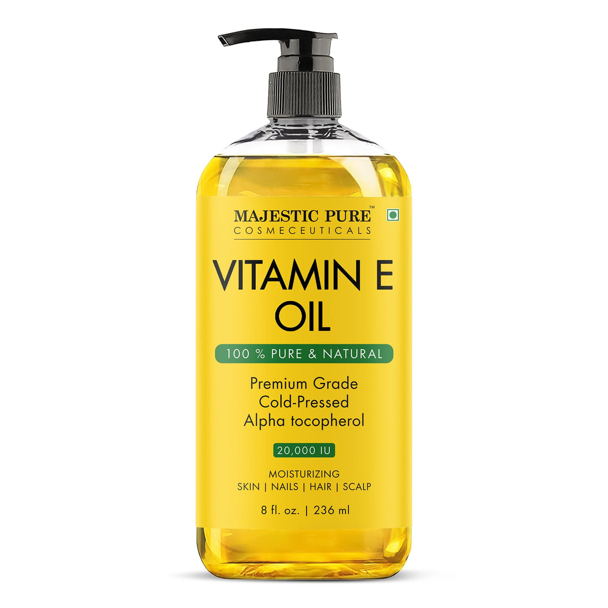 Majestic Pure Vitamin E Oil - 100% Pure & Natural, 20,000 IU | Premium Grade, Cold-Pressed and Tocopherol to Repair Dry, Damaged Skin| Moisturizing Skin, Hair and Scalp 8 Fl Oz 🍁 All In One Marketplace Canada