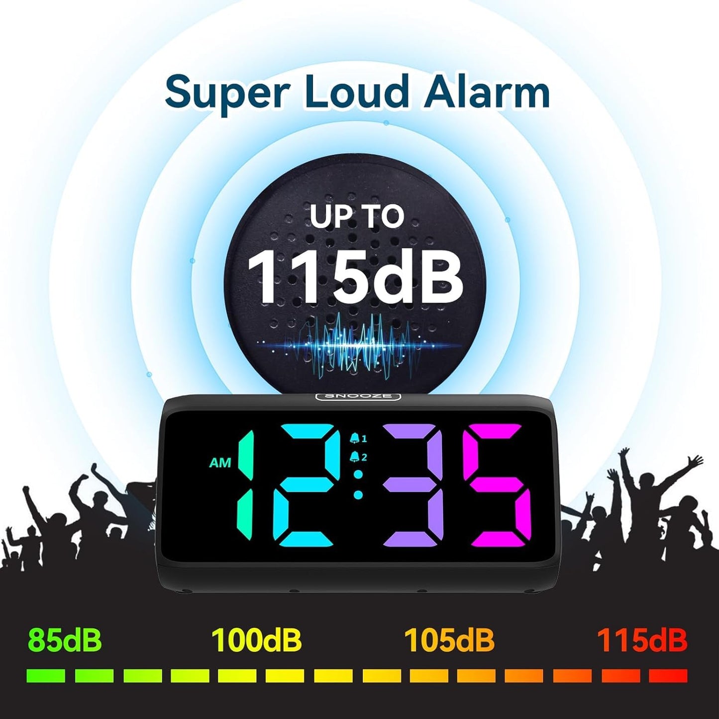 Netzu Digital Alarm Clock, RGB Loud Alarm Clocks for Bedrooms Heavy Sleepers Seniors Kids, Plug in Digital Clock with 5 Dimmers, 2 Alarms, 4 Volumes and Snooze (Black) 🍁 All In One Marketplace Canada