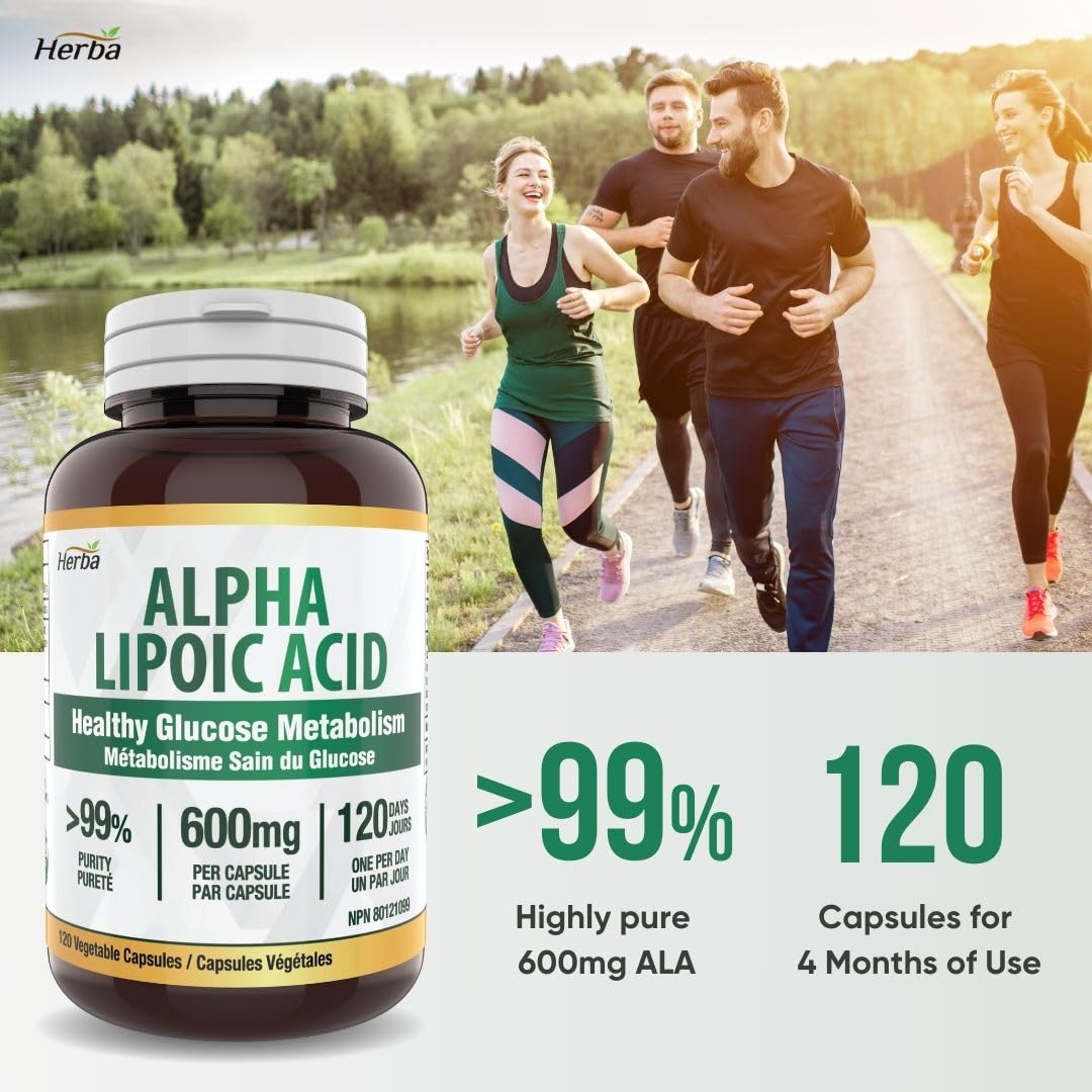 Herba Alpha Lipoic Acid 600mg – 120 Capsules | >99% Ultra Pure | Made in Canada | Blood Sugar Support Supplement 🍁 All In One Marketplace Canada