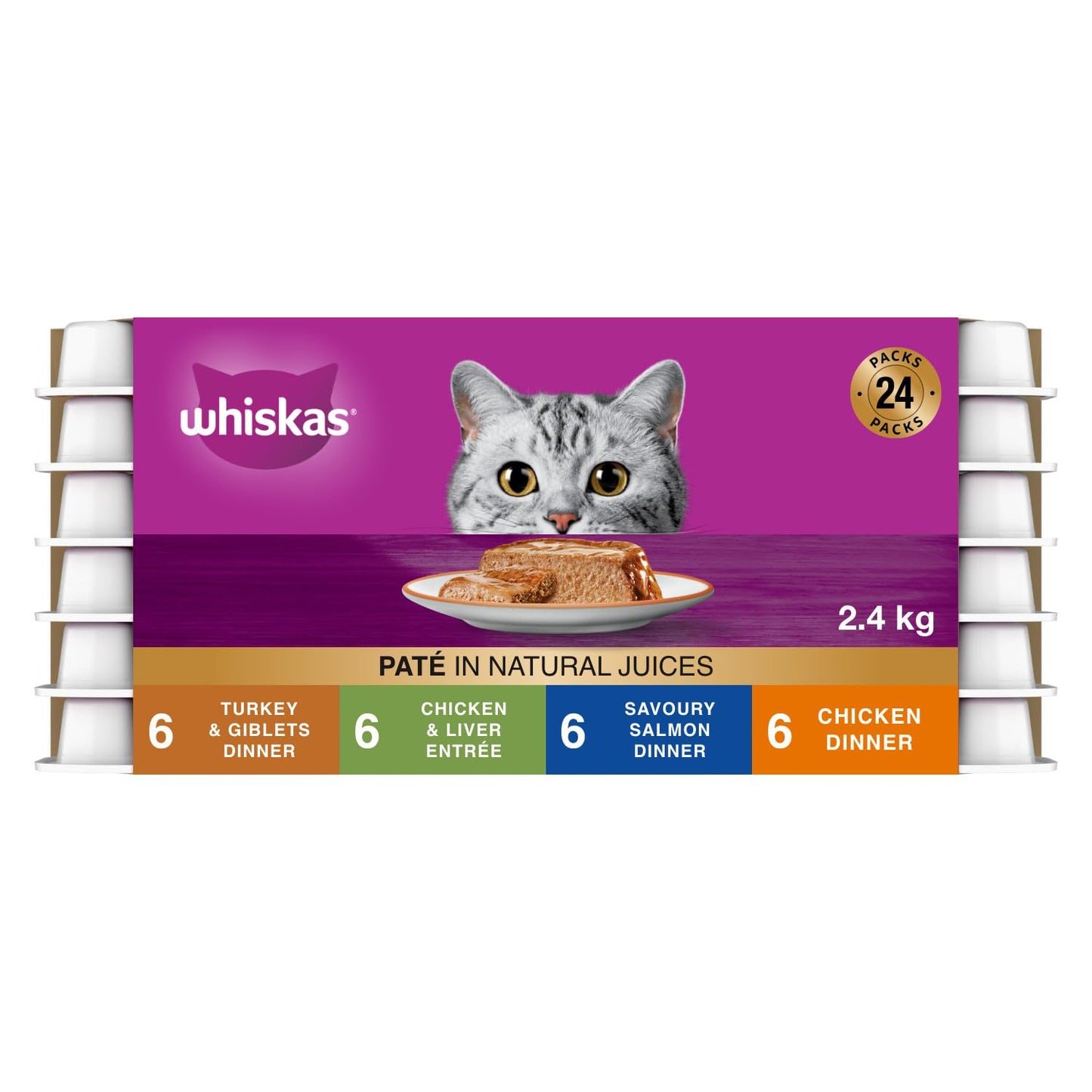 WHISKAS Salmon and Poultry Selections, Turkey, Chicken, and Savoury Salmon Dinner, Adult Wet Cat Food Paté in Natural Juices, 100g (24 Pack) 🍁 All In One Marketplace Canada