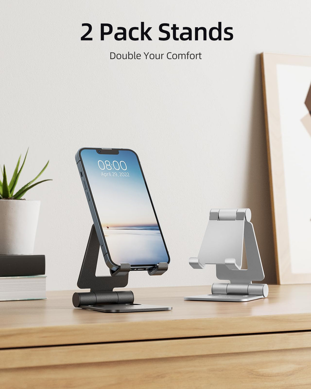 Nulaxy 2 Pack Dual Foldable Phone Stand for Desk, Fully Adjustable Desktop Cell Phone Holder Accessories for Office Kindle Compatible with 4-8" Mobile Devices iPhone Pro/Max/Plus, Black & Silver 🍁 All In One Marketplace Canada